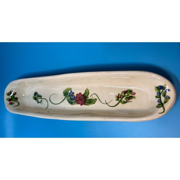 Hand & Heart Pottery Painted Floral Glazed Tray Olive Dish Crackers Trinkets - Picture 10 of 10